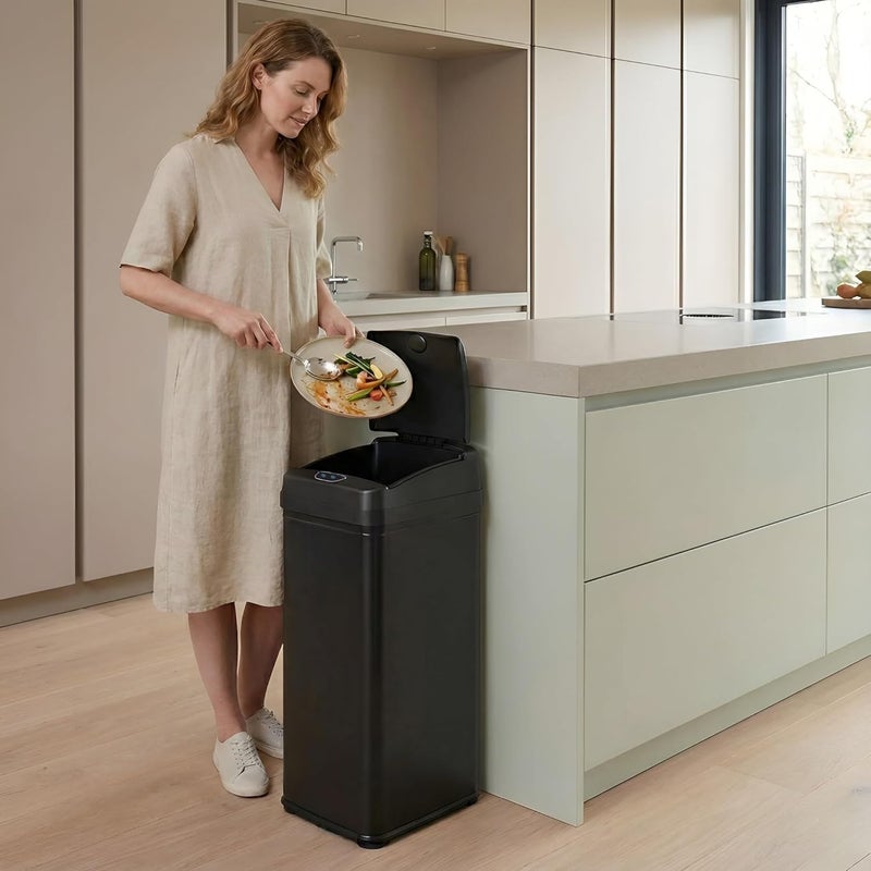 iTouchless 13 Gallon Kitchen Trash Can with Odor Filter, Automatic Motion Sensor Bin, Soft-Close Stainless Steel, Slim Wastebasket for Narrow Spaces, Matte Black - Image 2